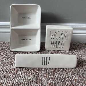 Rae Dunn Trinket Dish, Paperweight, Desk Plaque Office Bundle #2